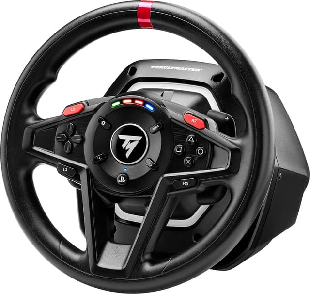 Detalle de Thrustmaster T128 Racing Wheel (Hybrid Drive Force Feedback) with LED Shift Lights and T2PM Magnetic Pedals – for PS5, PS4 and PC