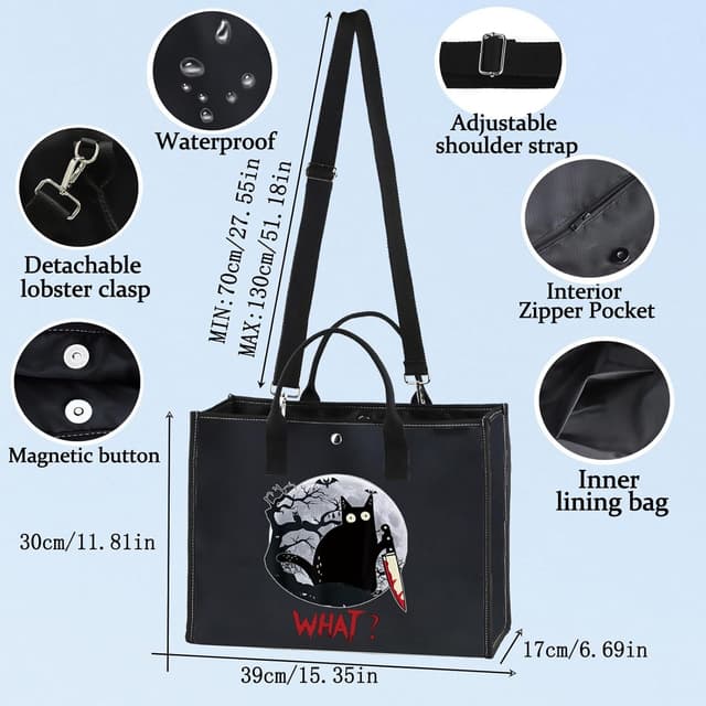 Detalle 2 de LEVLO Murderous Cat cotton canvas cosmetic make up bag (sneaky cat inspired) zip pouch for women & girls