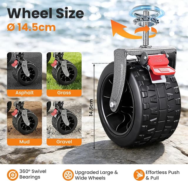 Detalle de YEAUPE PRO 200L Festival Trolley on Wheels (Large Folding Wagon) in black