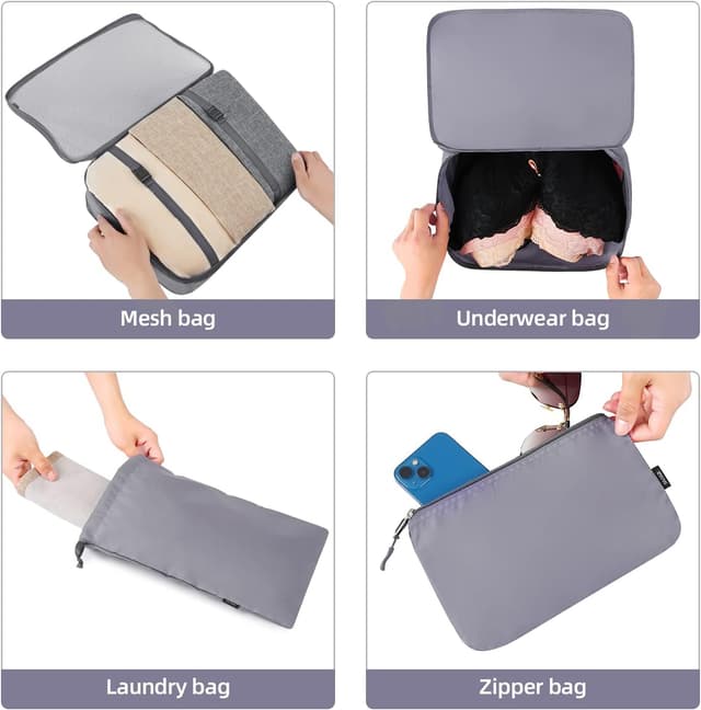 Detalle 2 de BAGAIL 10-piece set of packing cubes in various sizes (grey) for travel organisers