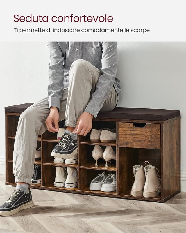 Thumbnail 6 de VASAGLE Panca Scarpiera con contenitore e cassetto LHS024T01, seduta imbottita marrone vintage