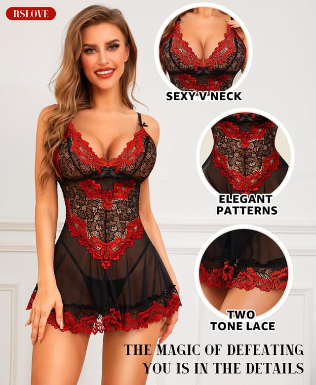 Detalle de RSLOVE lace babydoll lingerie chemise