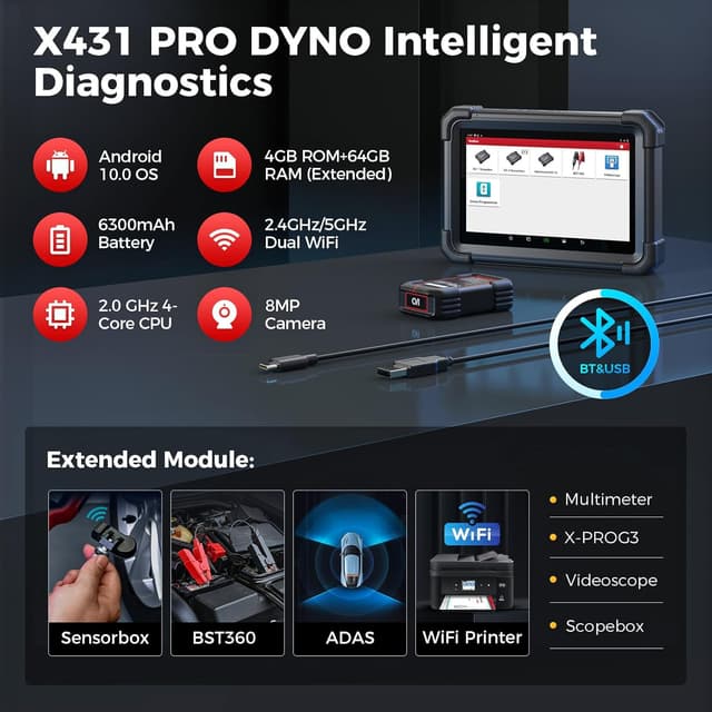 Detalle de LAUNCH X431 PRO DYNO OBD2, 38+ services