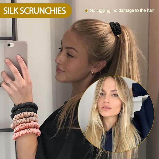 Detalle de 6Pcs Silk Hair Ties Small 22 Momme 100% Mulberry Silk Scrunchies