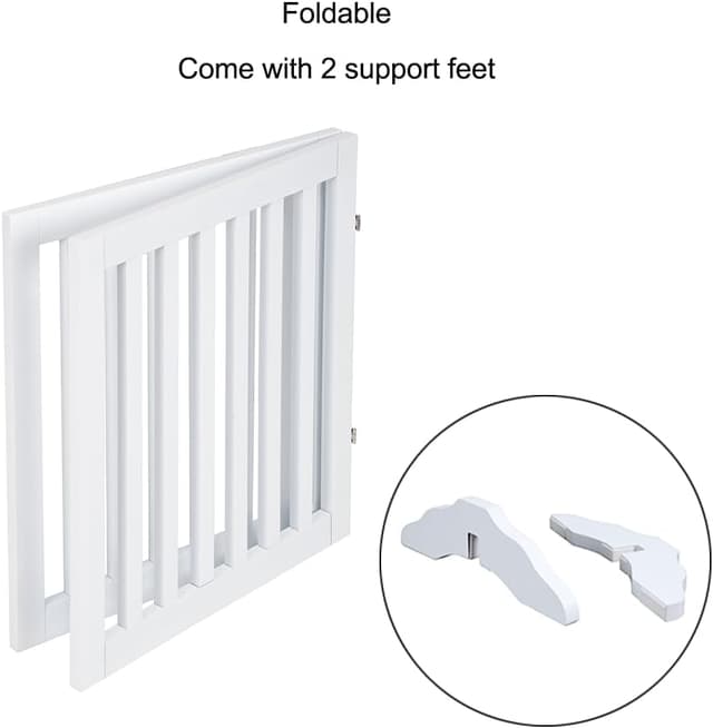 Detalle de unipaws 61 cm Free Standing Pet Gate (White) – foldable wooden barrier for dogs and cats