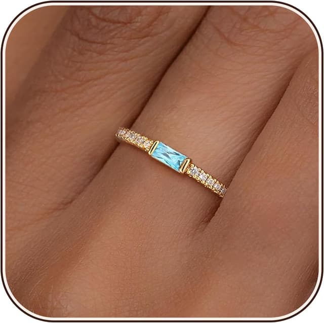 Detalle de ZOERAY Goldring 18K Vergoldet mit Aquamarin