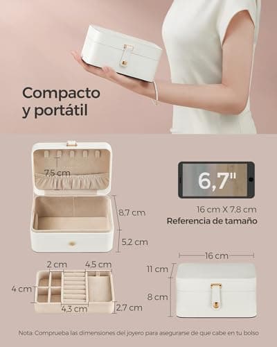 Detalle 2 de SONGMICS Colección GISELLA: caja joyero de viaje con 2 niveles y tapa con ganchos