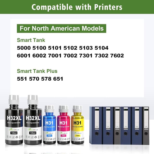 Detalle de GREENPRINT 31 32XL Inchiostro Multipack compatibile per HP Smart Tank (5 confezioni: 2×N, C, M, G)
