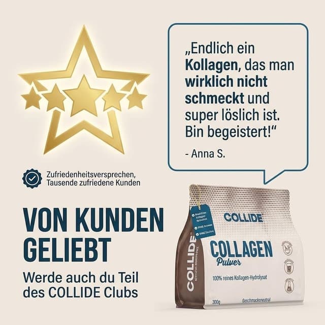 Detalle de COLLIDE Collagen Pulver (geschmacksneutral) – 100% Kollagen-Hydrolysat, zuckerfrei, leicht löslich, 300 g