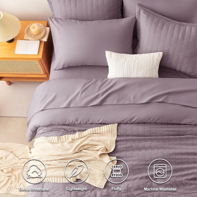 Detalle 2 de CozyLux Oversized King Comforter Set in Dusty Purple Seersucker (7-Piece Bed-in-a-Bag)