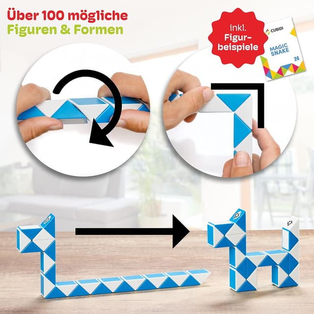 Detalle 2 de CUBIDI® Original Magic Snake – 24 Blöcke in Orange: Knobelspiel ohne Elektronik für Kinder & Erwachsene