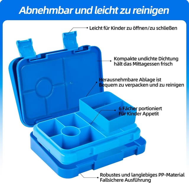 Detalle 2 de QCQHDU Brotdose Kinder mit 6 Fächern 810 ml