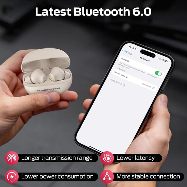 Thumbnail 6 de Monster N-Lite 310 True Wireless Earbuds with Bluetooth 6.0 and ENC Mic (White)