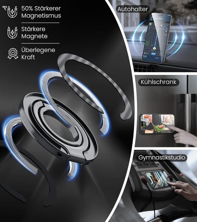 Detalle 2 de Nillkin MagSafe Halterung Ring mit 360°-Drehung und Kickstand – magnetischer Stand & Fingerhalter aus Aramidfaser