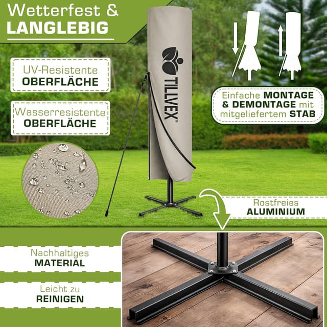 Thumbnail 3 de tillvex Alu Ampelschirm mit LED Solar Abdeckung, Kurbel und UV-Schutz Ø 300 cm