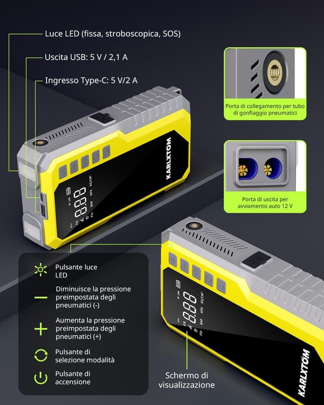 Thumbnail 6 de Karlxtom Booster avviamento auto 12V con compressore 190 PSI ⛽