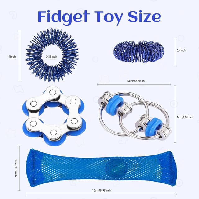 Detalle 2 de 8-Piece Sensory Fidget Toys Pack (Flippy Roller Chains, Bike Chain Fidgets, Mesh Marbles & Acupressure Rings) for Stress Relief