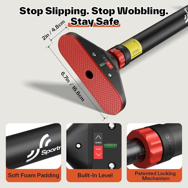 Detalle 1 de Sportneer Klimmzugstange für den Türrahmen (bis 200 kg), ausziehbar 75–94 cm – ohne Bohren mit 360°-Zahnradsperre