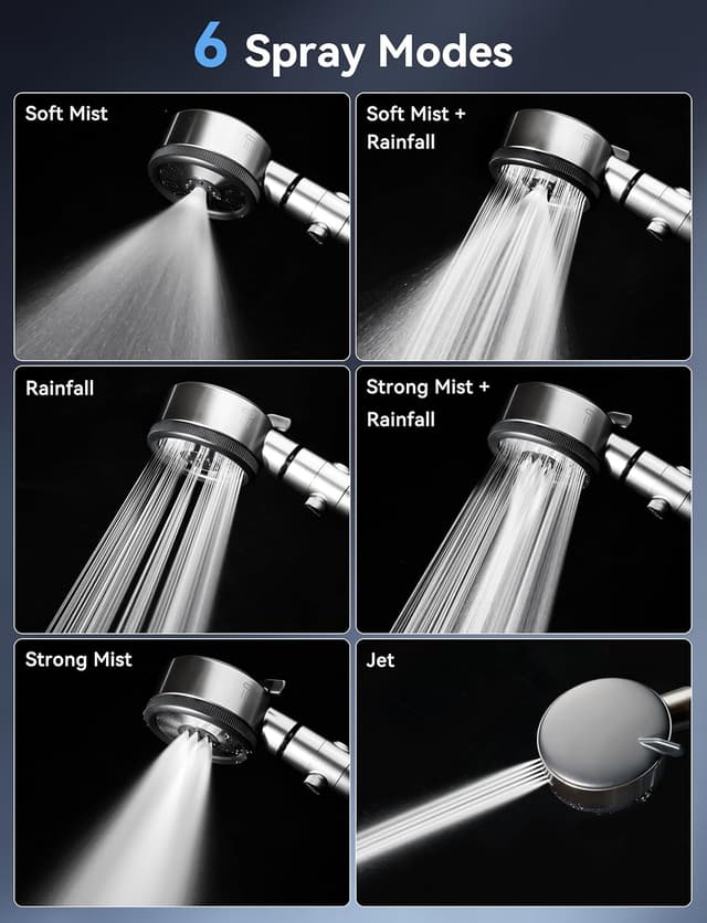 Detalle de Magichome 6 Modes Hard Water Filter Shower Head with 1.5m Hose (Not for Electric Showers)