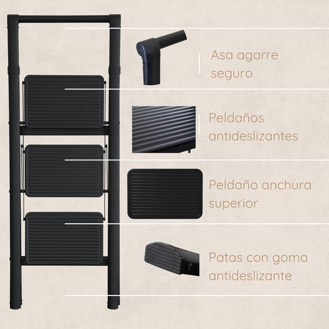 Thumbnail 4 de UABA Escalera Plegable 3 Peldaños Negra