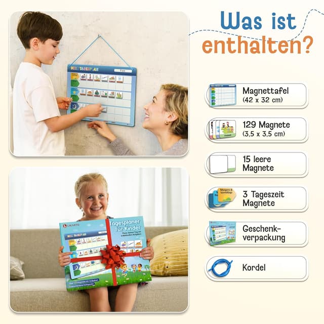 Detalle de LIKARTO Routine Planer Kinder (Montessori) mit Magnettafel – für mehr Struktur im Alltag, klassisches Design