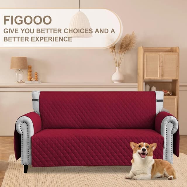 Thumbnail 6 de FIGOOO Copridivano impermeabile trapuntato 3 posti con tasche laterali, Borgogna