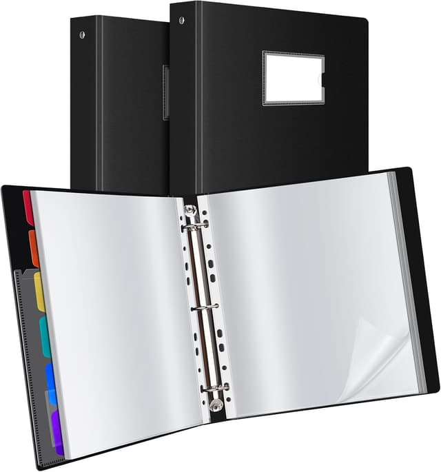 Imagen de Uquelic 2 Pack A4 Presentation Ring Binder with 50 Punched Pockets and 6 Divider Pages (Black) en OfertitasTOP