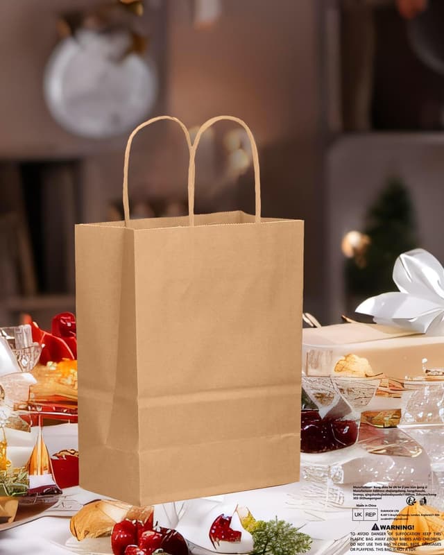 Detalle 2 de Gcardist 30-pack Brown Kraft Gift Bags with Handles (11x5x8 inch)
