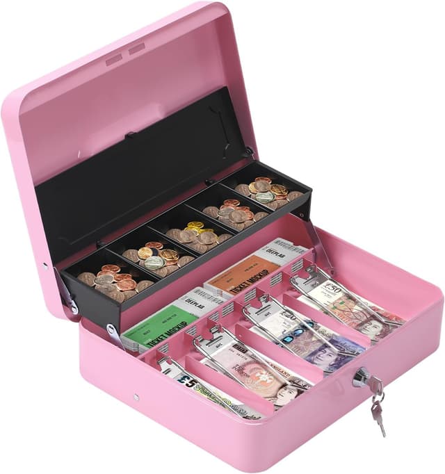 Detalle de HAITRAL abschließbare Geldkassette aus Metall (rosa) mit Münzfach und 2 Schlüsseln