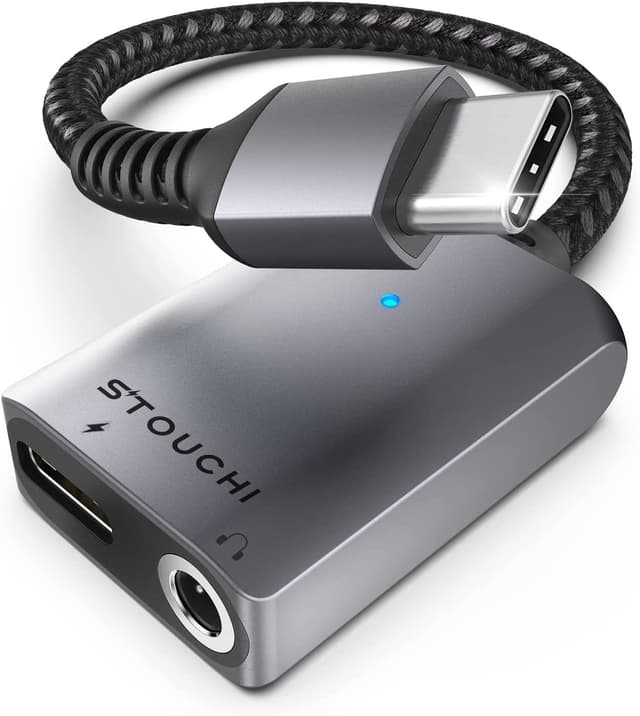 Detalle de Stouchi USB-C to 3.5mm Jack and Charger Adapter (USB-C Aux + PD3.0 fast charging, hi-res DAC)