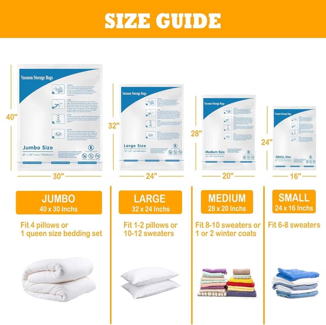 Detalle de MEIQIHOME Vacuum Storage Bags (12 Jumbo, 100 x 70 cm) for Clothing, Bedding & Travel
