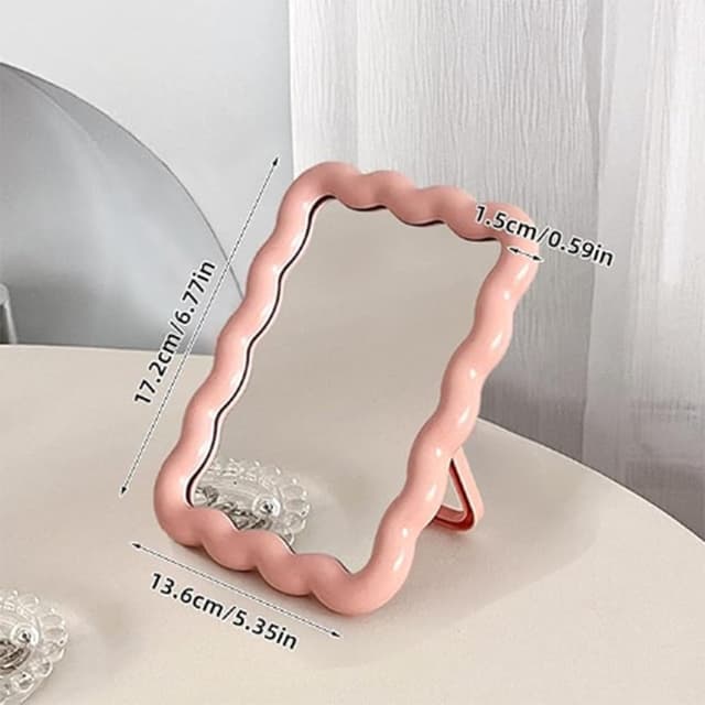 Detalle 1 de RETZLA Portable Folding Makeup Mirror (Cute Wave-Shaped Travel Mirror) – Pink