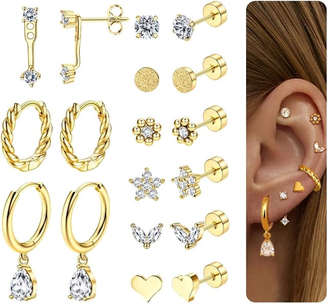 Imagen de ZELORES 9 Pairs Flat Back Stud Earrings 20G en OfertitasTOP