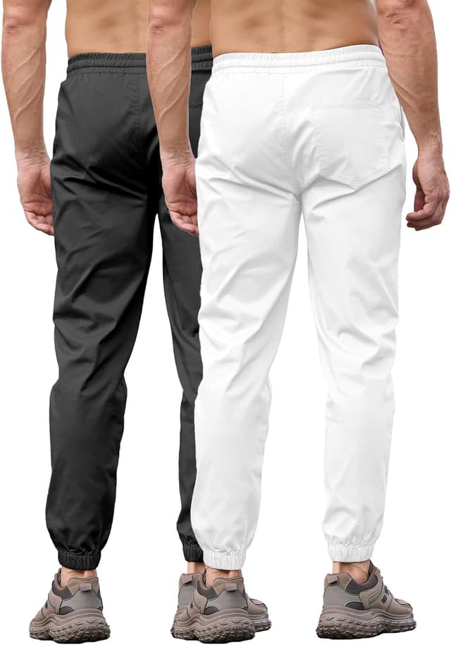 Detalle de PLEPAN Mens Casual Cargo Joggers — Cotton Drawstring Chino Pants