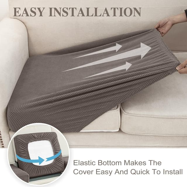 Detalle de LA MEACK Couch Cushion Cover Seat Cushion Cover (1 Piece) – Stretch Slipcover for Armchair/Sectional, Taupe