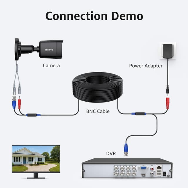 Detalle de ANNKE 4 Pack 30M/100ft All-in-One BNC Video Power Cables with 8 BNC Connectors & Cable Clips
