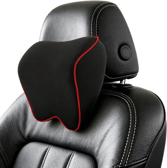 Detalle de Alaoo Cuscino Poggiatesta Auto con memory foam, traspirante e regolabile (1 pezzo, finiture rosse)