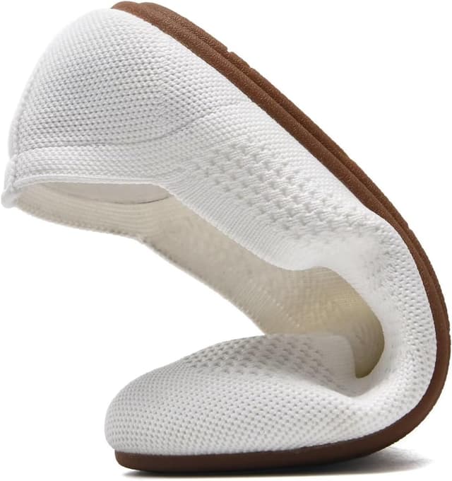 Detalle de Puxowe Damen Strick-Ballerinas mit Rundkappe: bequeme Slip-On Flats für Spaziergänge