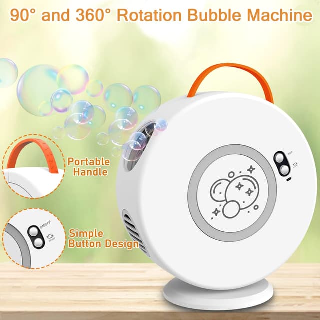 Detalle de Automatic Bubble Blower for Kids (Rechargeable, 90°/360°) – White