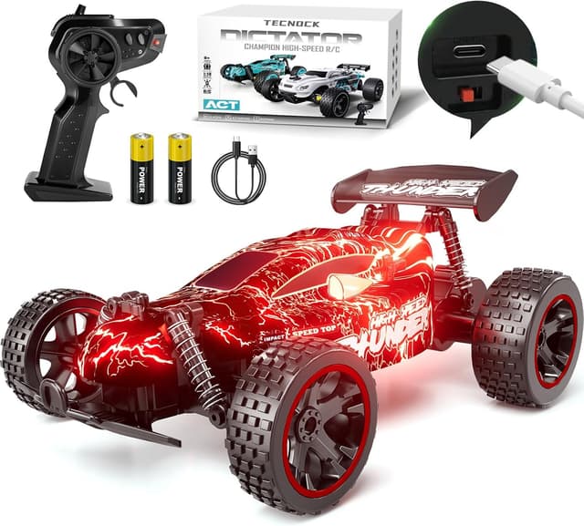 Thumbnail 6 de Tecnock 1:18 Scale 2WD RC Car for Kids with LED Lights, 2.4GHz Remote & USB-C Charging