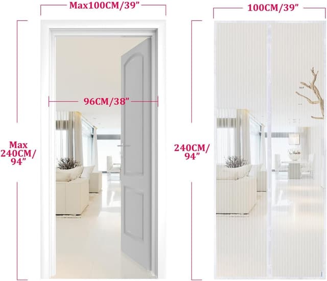 Detalle 2 de Apalus zanzariera con magneti per portafinestra 100 x 240 cm (rete fine) bianco