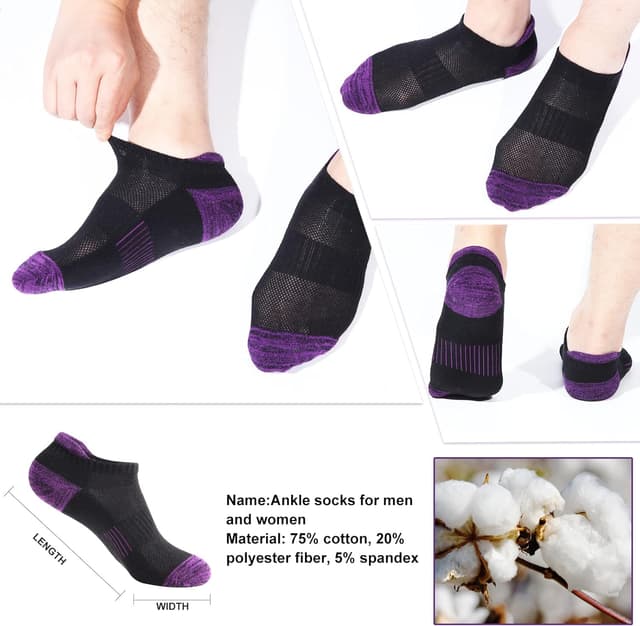 Detalle 2 de BUDERMMY Trainer Socks for Women (6 Pairs) – Cushioned, Breathable Cotton Ankle Sports Socks