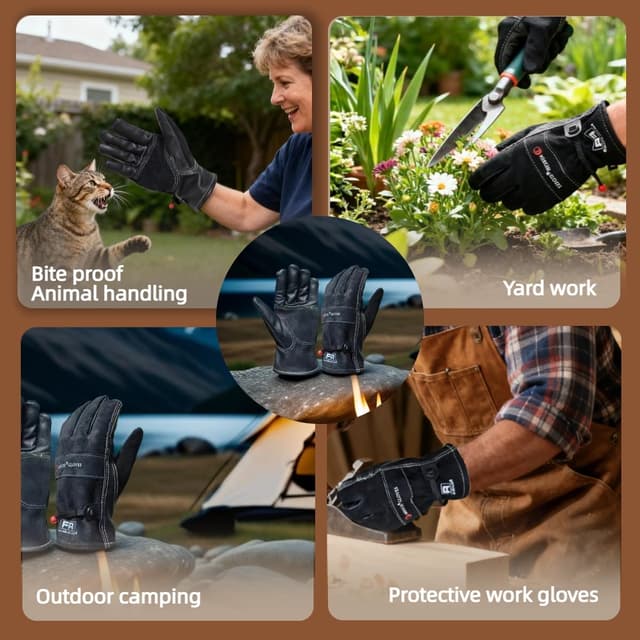 Thumbnail 6 de AOUCHI cowhide leather gardening gloves (thorn proof, heat resistant) for men – Large