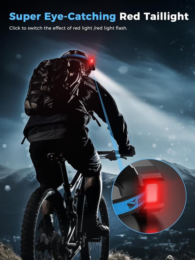 Detalle 2 de Smiling Shark Torcia Frontale LED ricaricabile con 7 strisce luminose e luce posteriore rossa