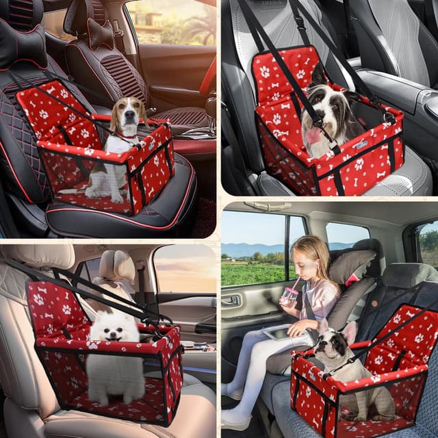 Thumbnail 6 de Nobleza Nobleza Siège auto pliable pour chien et chat avec ceinture de sécurité – Panier imperméable Oxford rouge 40x34x25 cm