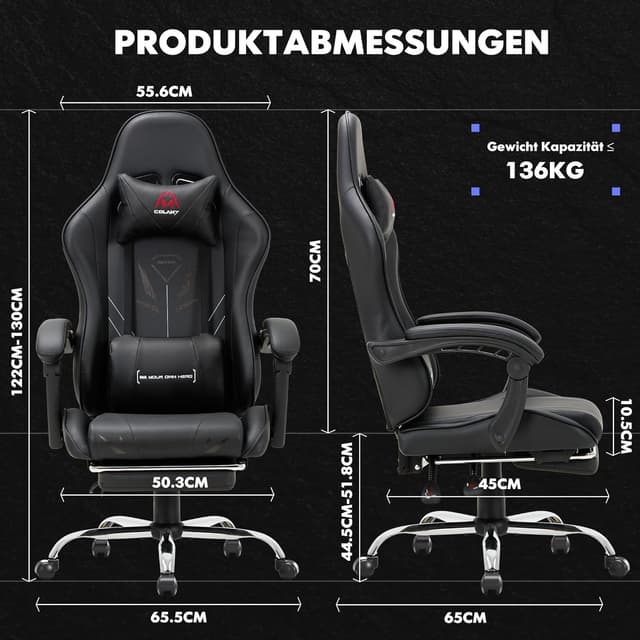 Detalle de COLAMY Gaming Stuhl mit 137 kg Belastung