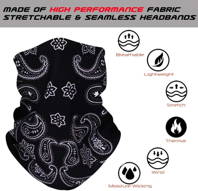 Detalle de RedMaple 6er-Pack nahtlose Multifunktions-Bandanas als Schal, Stirnband & Maske (One Size)