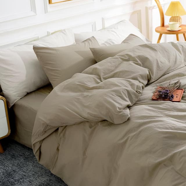 Detalle de NEXHOME PRO Oversized Queen Washed Cotton Duvet Cover Set (3-Piece) with Linen-Feel Texture