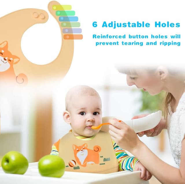 Detalle de Vicloon Bavaglini in silicone regolabili (2 pezzi) senza BPA, con tasca raccogli-briciole e 6 misure