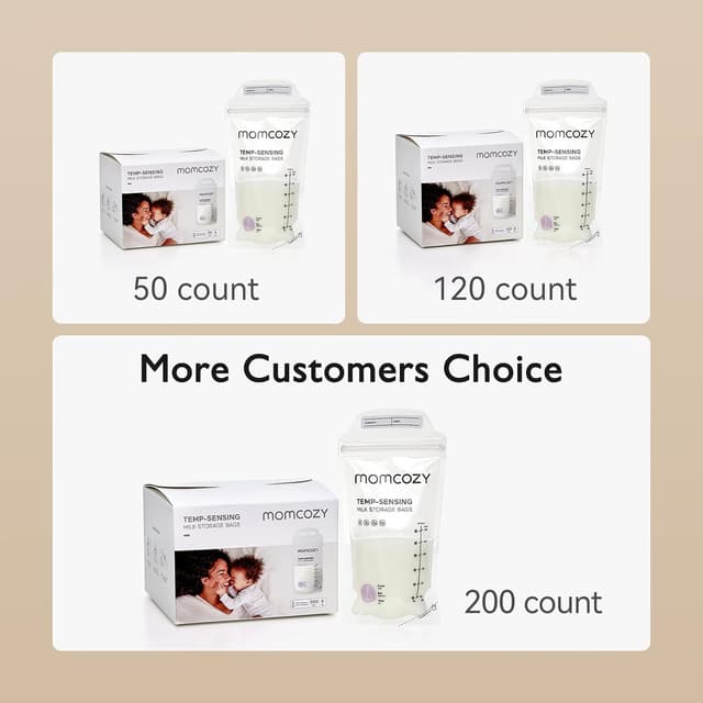 Thumbnail 6 de Momcozy Breastmilk Storage Bags 200-pack (6oz) with temp-sensing colour change
